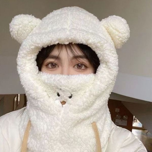684JUB79 여성 큐티베어 뽀글이 바라클라바 후드넥워머