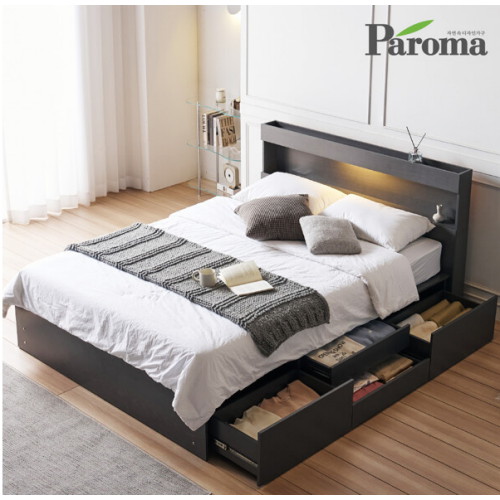 제이콥 LED 4서랍 평상형 수납 침대 Q