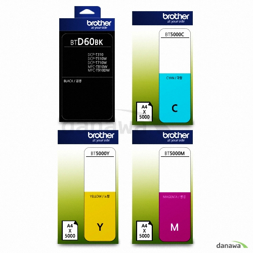 Brother 벌크 BTD60BK, BT5000C, BT5000M, BT5000Y 4색 세트 (번들)