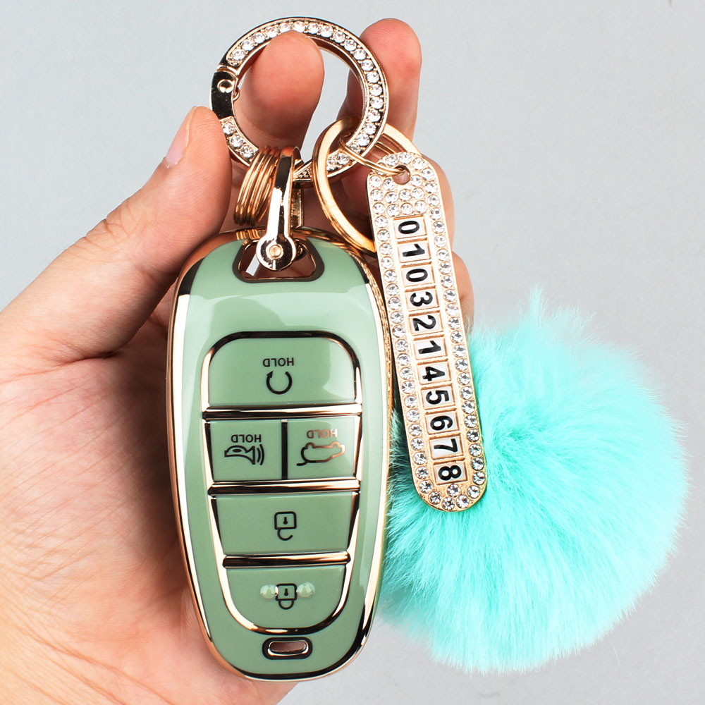 지엠지모터스 TPU 스마트키 케이스 AH-06 + 밍크볼 스트랩 세트_이미지