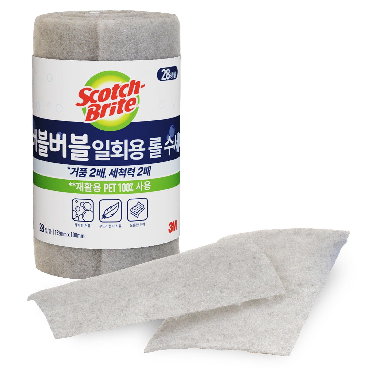 3M 스카치브라이트 버블버블 일회용 롤 수세미 28개
