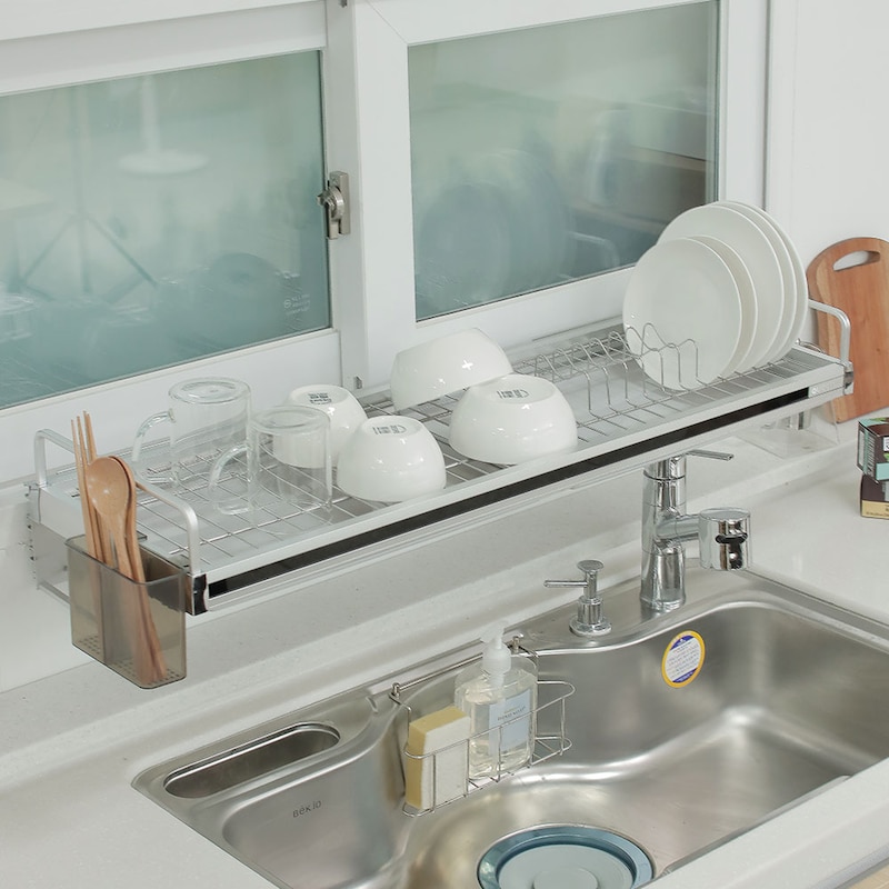 나래데코 퀸넥스 뉴레일 블랙 창문형 부착식 식기건조대 900_이미지