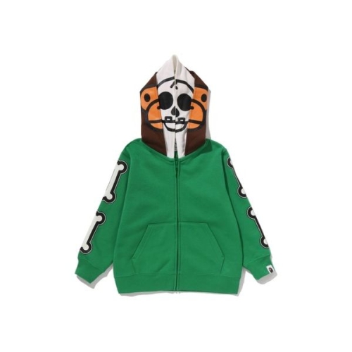 베이프 후드 집업 후드티 BABY MILO SKULL ZIP DOUBLE HOODIE 그린 ape136907