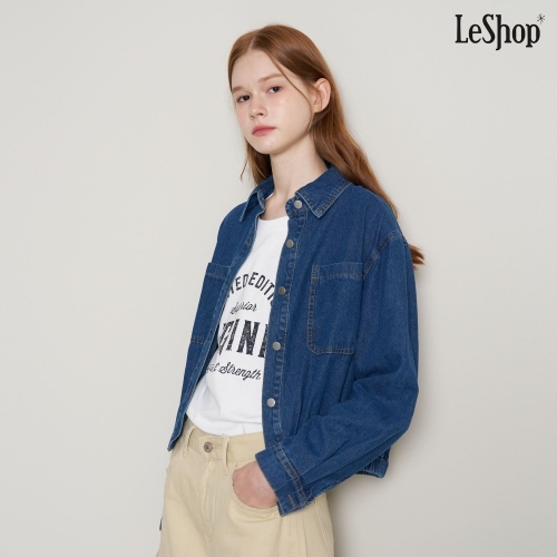 르샵 데님 카라 스냅 단추 밑단 밴딩 긴팔 자켓 DP3JK006A_이미지