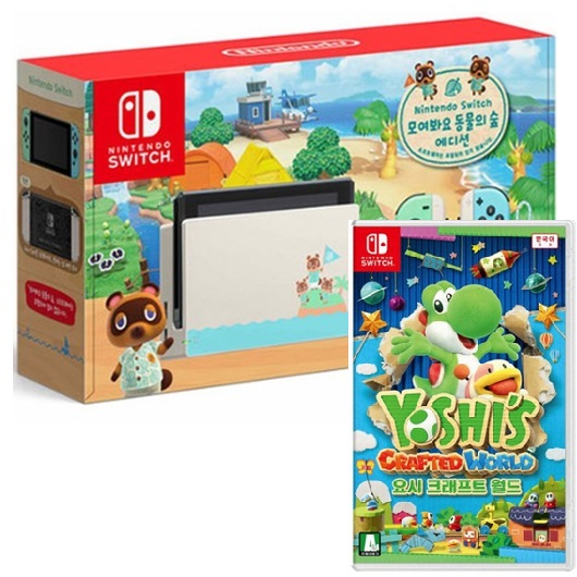 Nintendo 닌텐도 스위치 동물의 숲 에디션 2인용 게임 패키지 (요시 크래프트 월드)