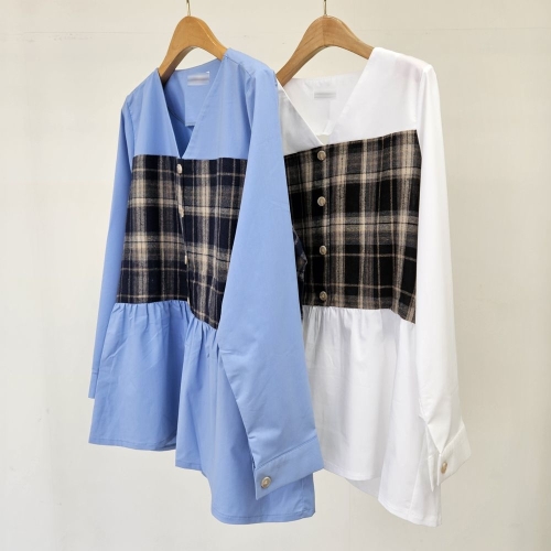 아이우먼 빅사이즈셔링셔츠 S920L502 쉬이즈브이체크셔링남방 BG