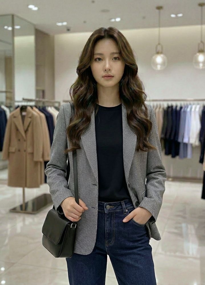 스위트숲 잔체크 크롭 자켓 SC3JK37Q
