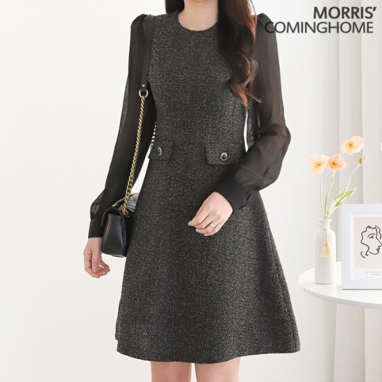 모리스커밍홈 시스루소매 트위드 원피스 M2203OP050A