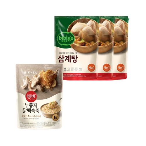 CJ제일제당 비비고 삼계탕 800g x 3개 + 누룽지 닭백숙죽 420g x 1개