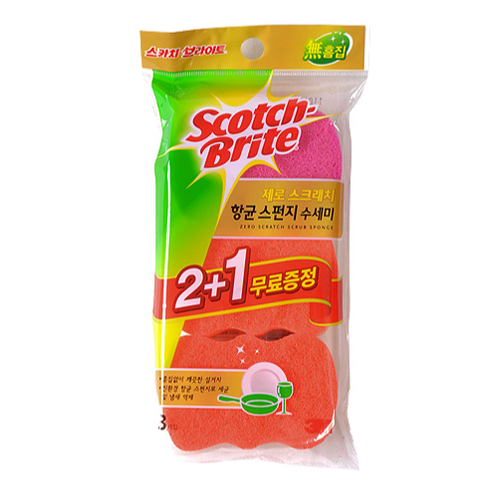 3M 스카치브라이트 제로스크래치 항균 스펀지 수세미 (3개)_이미지