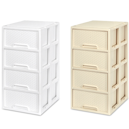 모아시스템즈 라탄 와이드 중형 일체형 4단 플라스틱 서랍장