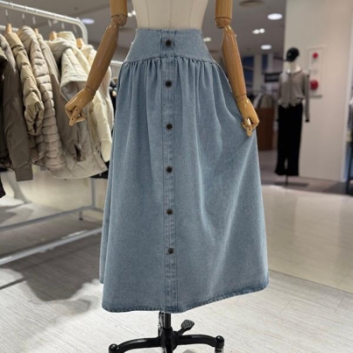 스테파니 센터버튼 청 스커트/A26DM6107_이미지