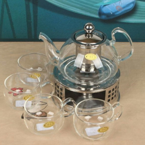 치카오 스텐거름망 워머 4인 유리 다기세트 600ml