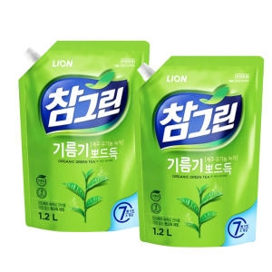 라이온코리아 참그린 기름기 뽀드득 레몬녹차 리필 1.2L (2개)
