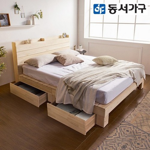동서가구 피톤치드 편백나무 수납헤드 서랍형 원목 침대 K (필로우탑독립)