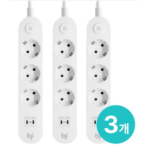 에스엔제이 바이피 3구 16A 메인 스위치 USB 고용량 멀티탭 3개 (1.5m)_이미지