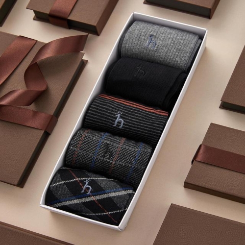 LF 헤지스 남성 화이트 패턴 면혼방 장목 양말 5종 세트_HJSS4E502WT_이미지