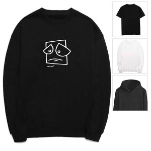 우울 표정 못생긴 도형 캐릭터 후드 반팔 티셔츠 W590D01