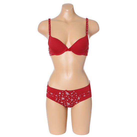 이랜드 헌트이너웨어 옆선 레드잔꽃 브라팬티 세트 HIBR41V201