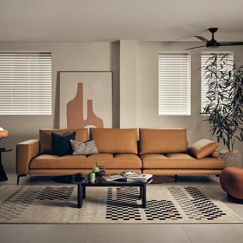 에싸 파비아 오픈형 토그 천연가죽 소파 4인용 (스툴포함)_이미지