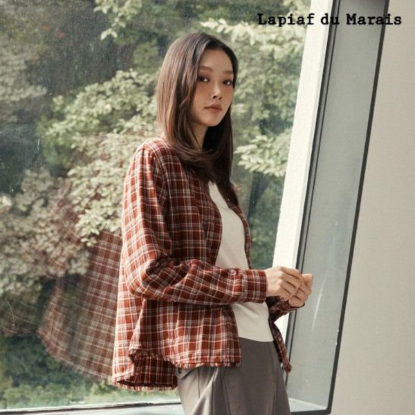 라삐아프 여성 26FW 프린지 멀티 체크 아우터 셔츠_이미지
