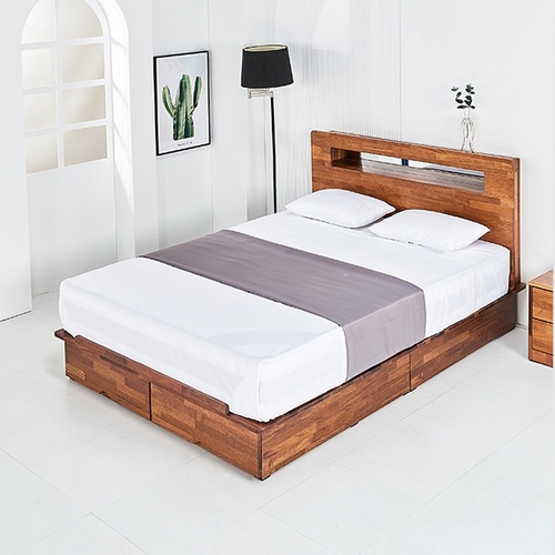 캘리 멀바우원목 후면 서랍형 LED침대 Q