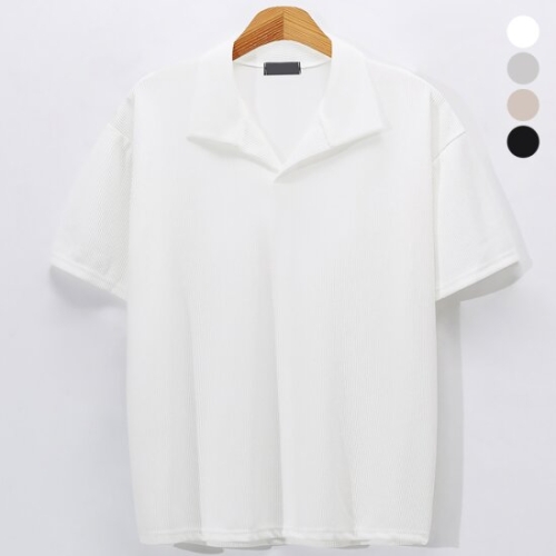 후앙스 루즈<b>핏</b> 캐주얼 오픈 카라 니트 <b>반팔</b> 티셔츠 OSCT9055