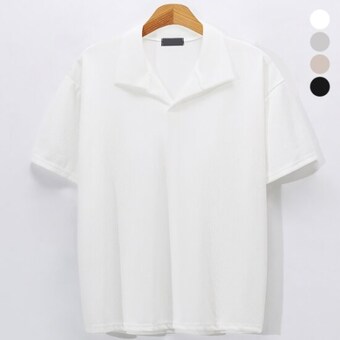 후앙스 루즈<b>핏</b> 캐주얼 오픈 카라 니트 <b>반팔</b> 티셔츠 OSCT9055