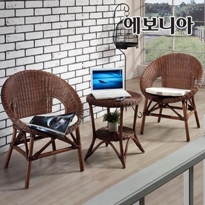  에보니아 이본 라탄 티테이블 세트 [의자2개]