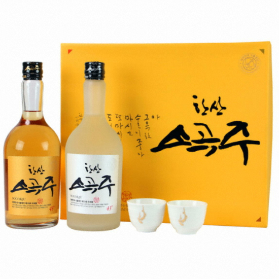 한산소곡주 한산 불소곡주 500ml+한산 오크불소곡주 500ml+술잔 세트 (1개)