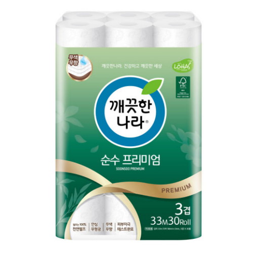 깨끗한나라 ㅤ순수 프리미엄 롱 33m (30롤) *6팩_이미지