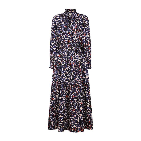 썬쿠 패턴 프릴 장식 노치넥 롱 원피스 SN71D9OPS57X