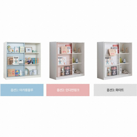 리바트 프렌즈아이 마카롱 3단 슬라이딩 전면책장 1200_이미지