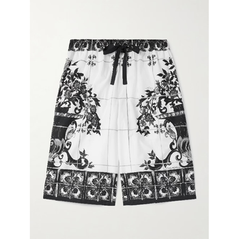White Mallorca Straight Leg Printed Cotton Poplin Shorts TP570606