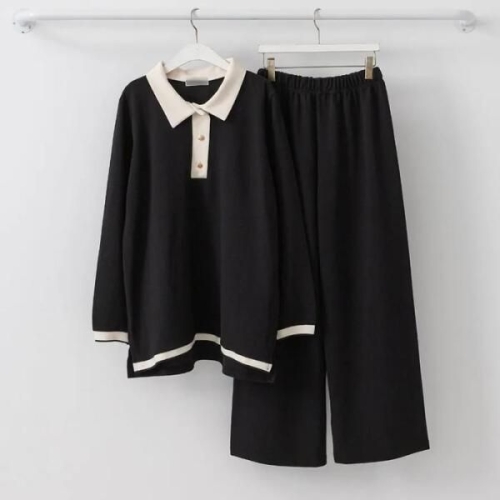  강물처럼 빅사이즈세트 T036L509 심플배색카라바지투피스 BS 41289744