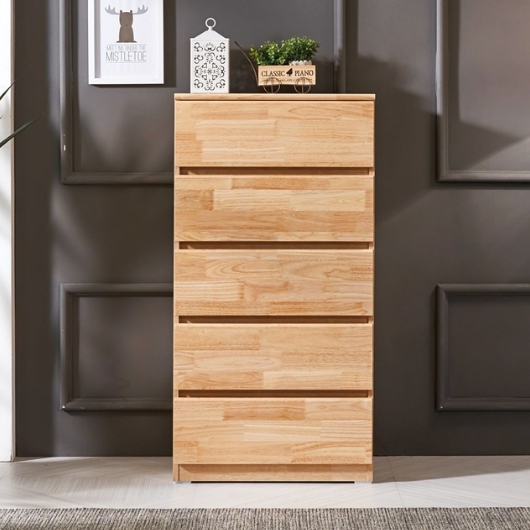 미르 고무나무원목 광폭 5단 서랍장 600