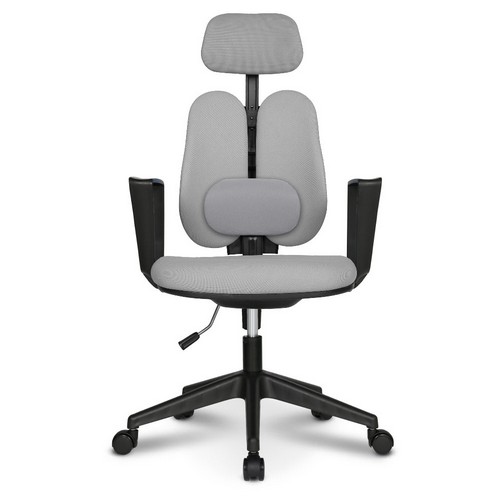 체어포커스 듀얼와이드 프리미엄 요추헤더형 4각팔 블랙바디 의자 DU-Y28 (패브릭등판)_이미지