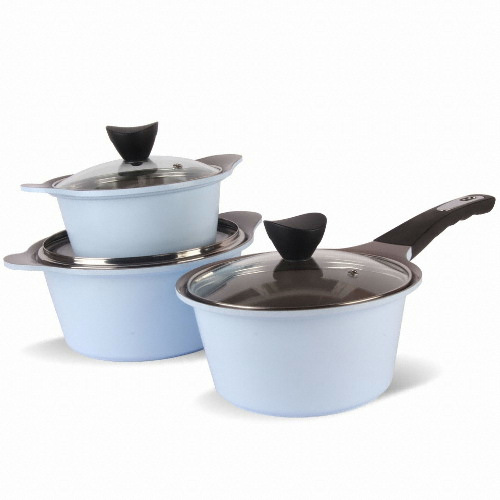 동진셰프 키친웰 벨로스 세라믹 코팅 냄비 3종세트  스카이블루  양수냄비 16cm + 20cm + 편수냄비 18cm_이미지