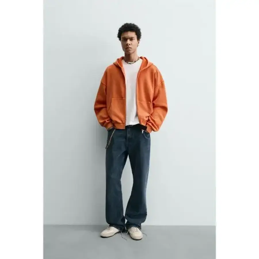 자라 워시드 와플 후디 후드티 오렌지 0526409638 1122909