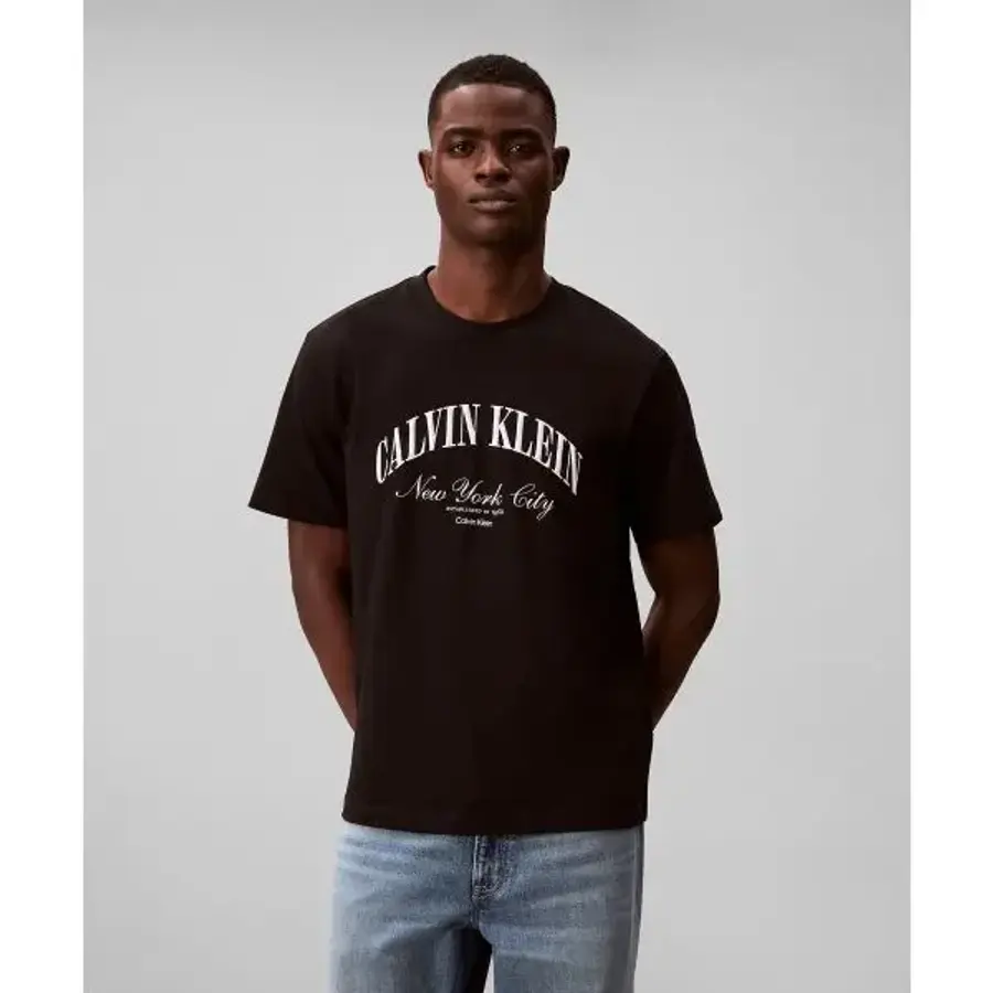 진 CALVIN KLEIN JEANS 자수로고 그래픽 반팔 티셔츠 4RF820G UB1 4RF820GUB1