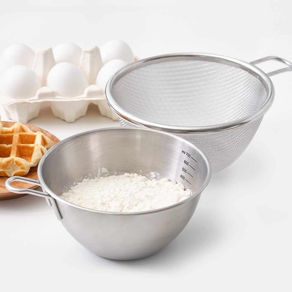 스테인리스 뉴 미니 숏핸들 믹싱볼 채반 세트 15cm / 700ml 과일 야채 바구니 채망