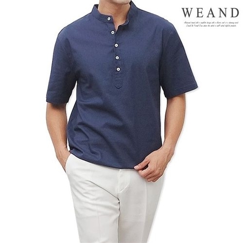  위앤드 린넨 헨리넥 반팔 셔츠 2color  L 3XL size  2type_P06289715