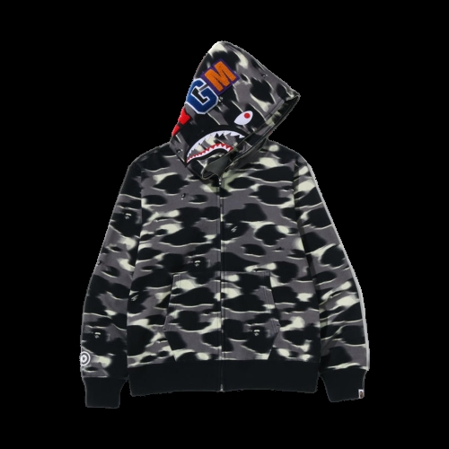 베이프 Screen Camo Shark Full Zip Hoodie 블랙 스크린 카모 샤크 풀 집 후드 892583_이미지