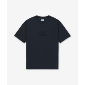 CP컴퍼니 남성 택팅 피케 자수 로고 반소매 티셔츠 블랙_18CMTS133A006263G999