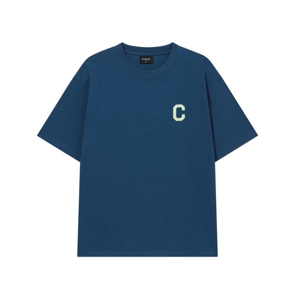 커버낫 남녀공용 쿨 코튼 C 로고 티셔츠 딥블루 CO2602ST01EB