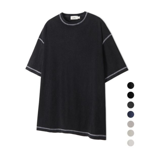 COSTUME OCLOCK 피그먼트 절개 라운드 숏 슬리브 티셔츠 7 COLOR COOSTS252 151