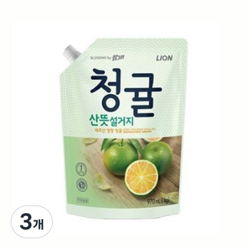 라이온코리아 참그린 청귤 산뜻설거지 리필 1kg (970ml) (3개)