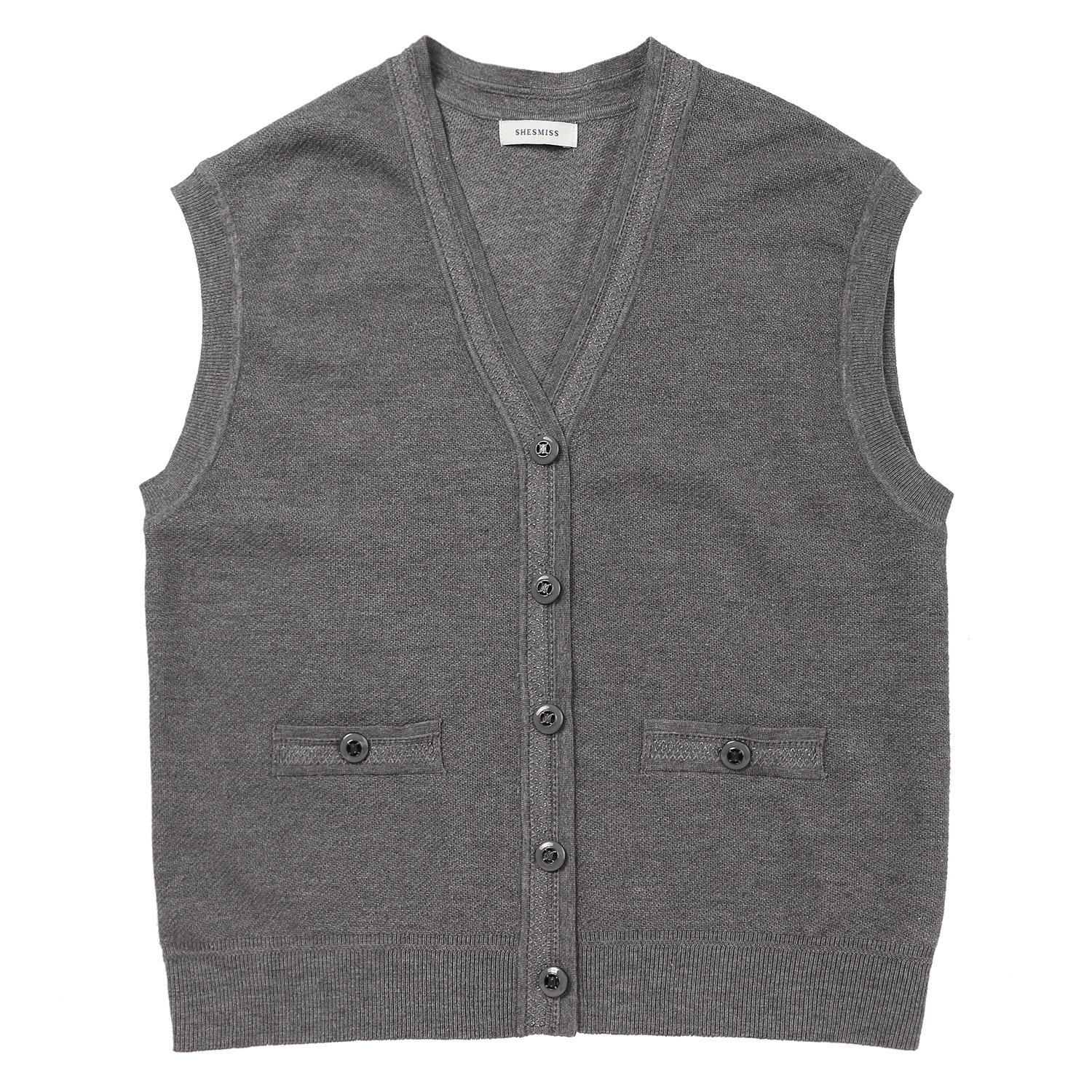 쉬즈미스 브이넥 버튼 니트 베스트 SSKVTN32520_이미지