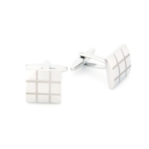 [불명] 격자 무늬 실버 커프스 버튼_RCF050