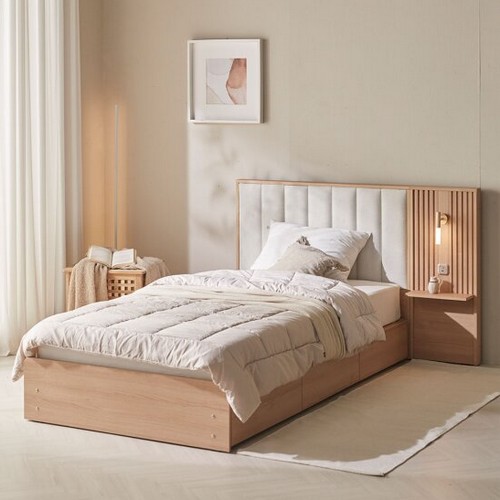 장인가구 로시 패브릭 템바보드 호텔식 수납형 침대 SS (매트별도)_이미지